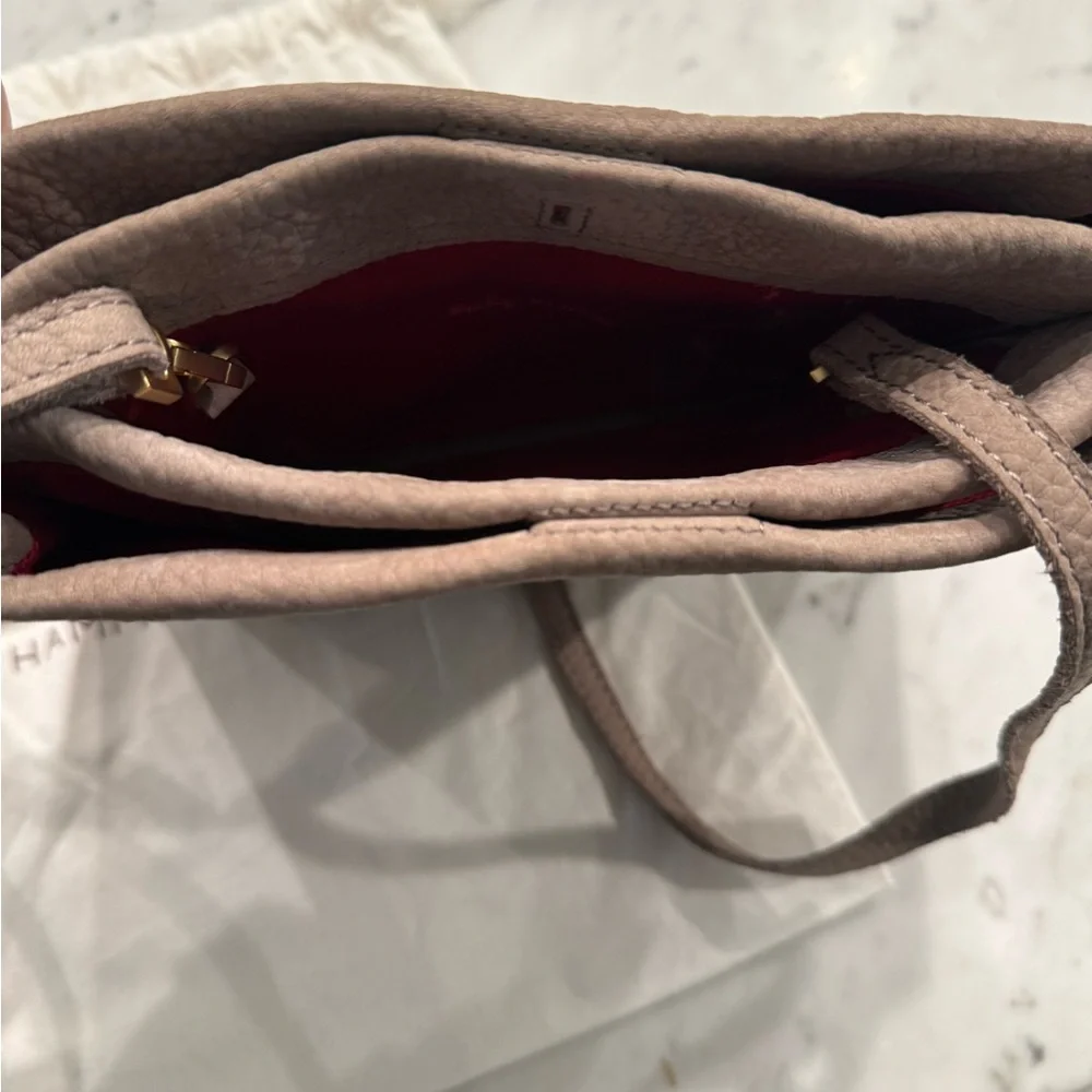 Hammitt Nubuck brushed suede Taupe crossbody and slip Wallet with Gold Accents - Picture 9 of 15